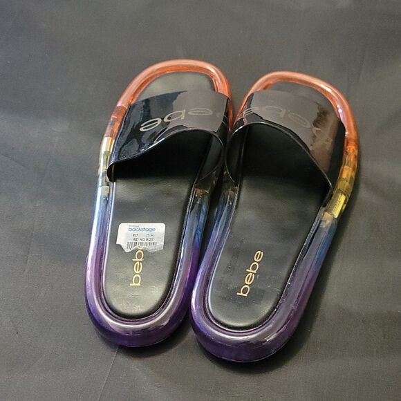 BRAND NEW BEBE MULTICOLOR SLIDE SANDALS R3 - Picture 4 of 14